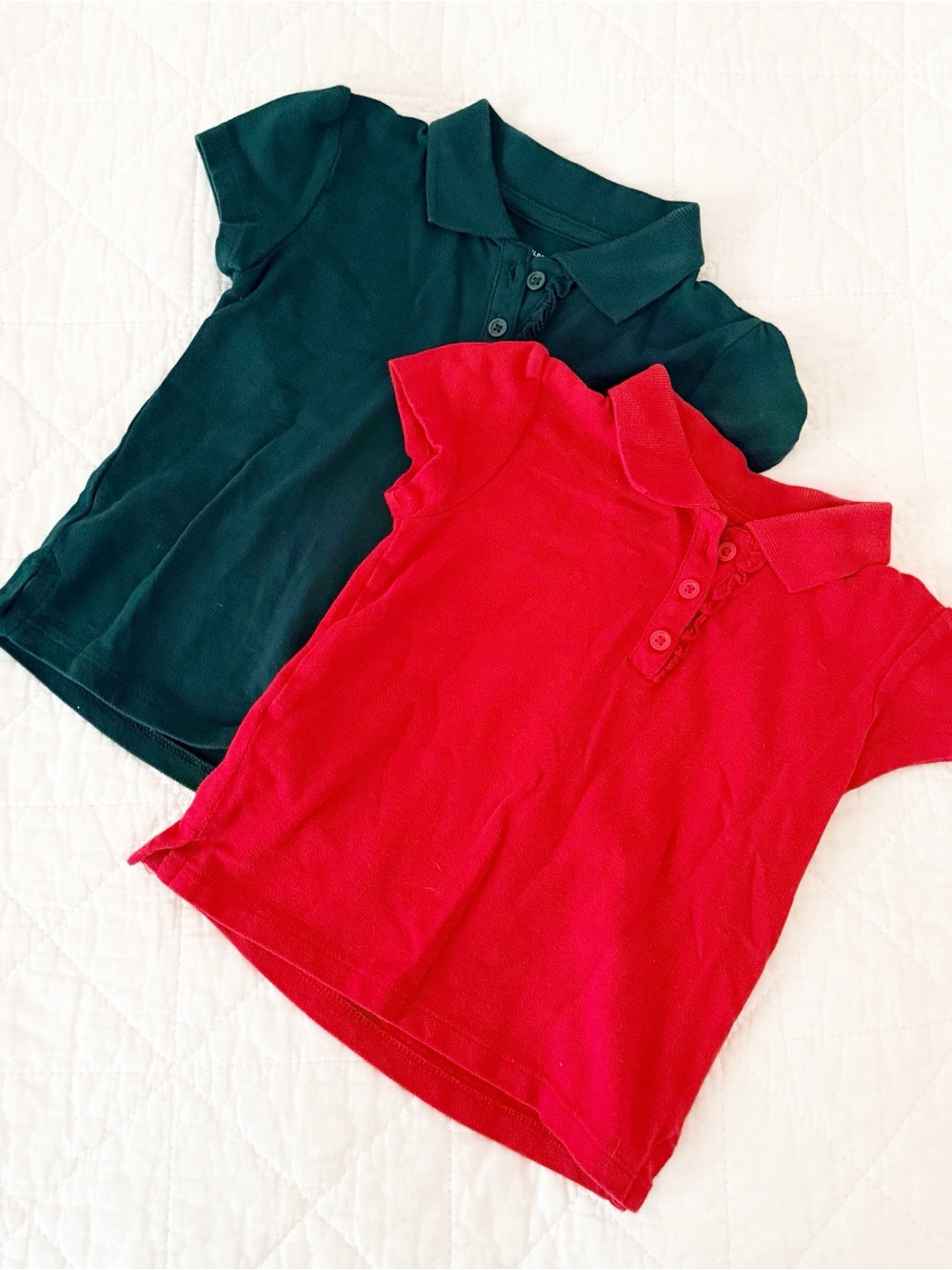 The Children's Place Red & Dark Green Short Sleeve Ruffle Polo Tees